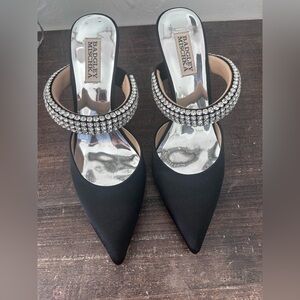 Badgley Mischka Black Heels with Sparkling Rhinestone Bands